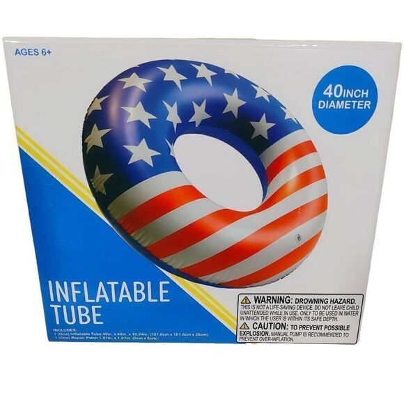 American Flag Print Inflatable Swim Inner Tube Pool Float - Picture 2 of 5